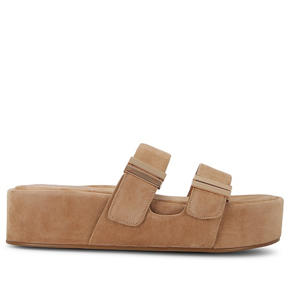 RAYE Tan Suede Platform Slide Sandals